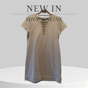 Gray Lace-Up Sweatshirt Dress